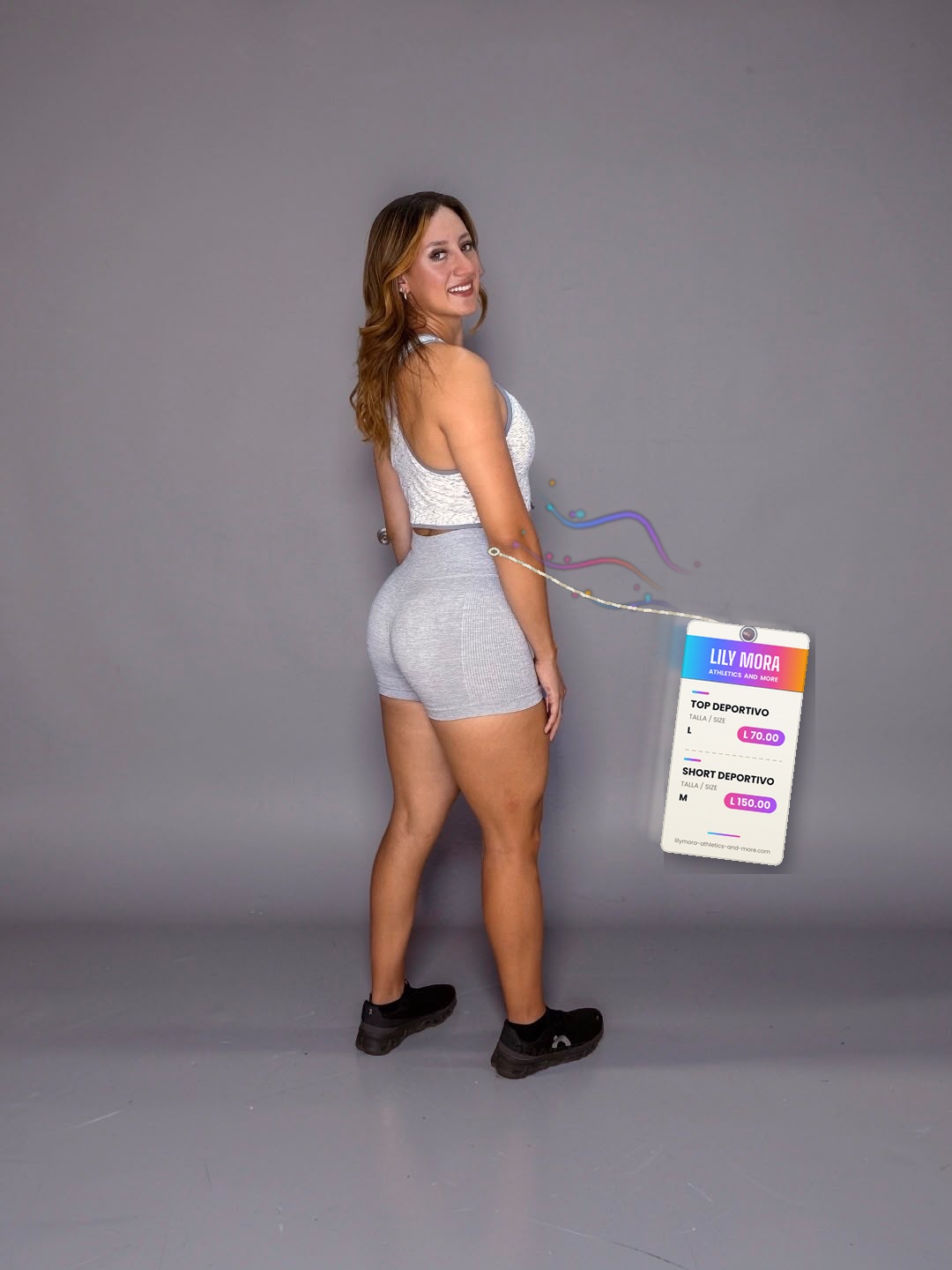 Grey marled zip-front sports bra and shorts set