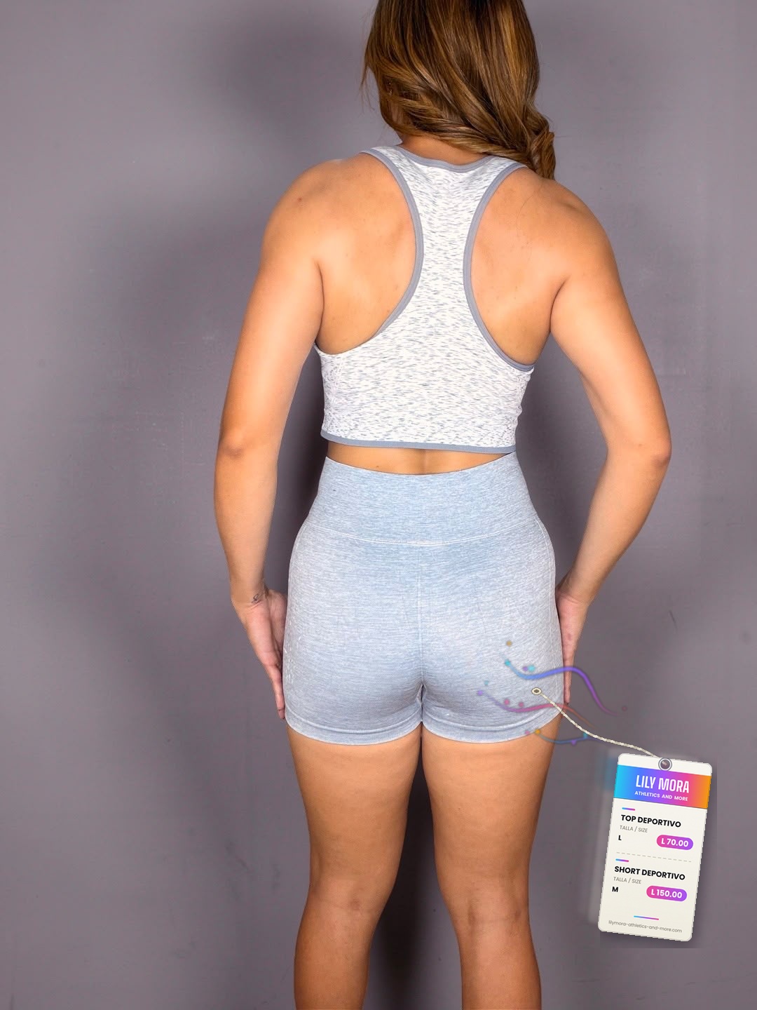 Grey marled zip-front sports bra and shorts set