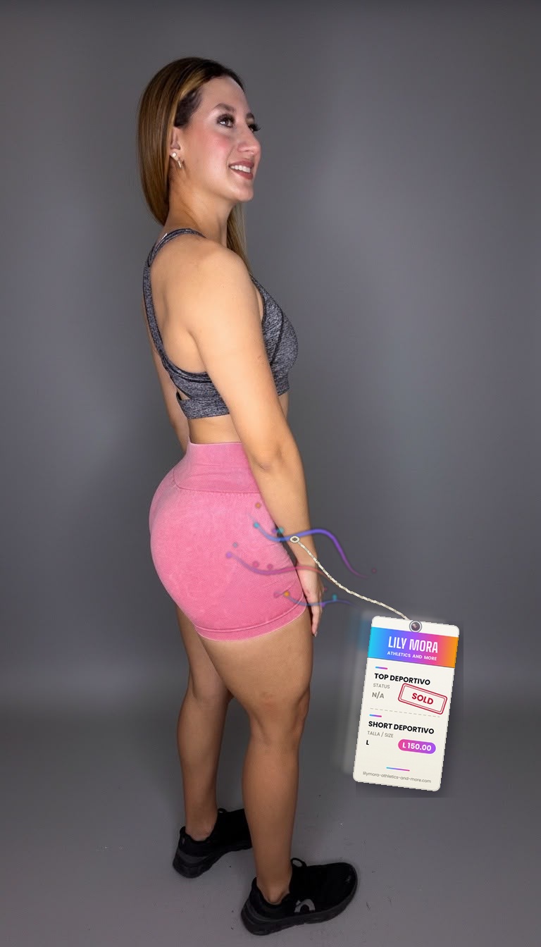 Grey sports bra and pink shorts set