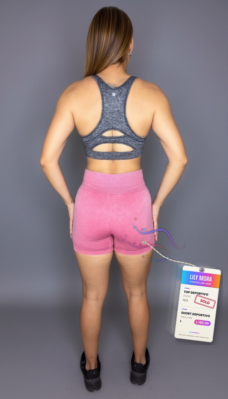Grey sports bra and pink shorts set