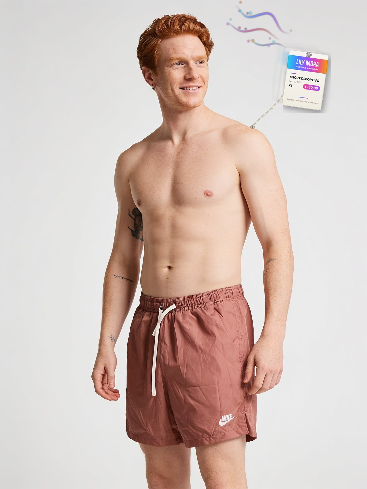 Men's Nike shorts on model, Lily Mora Collection Men