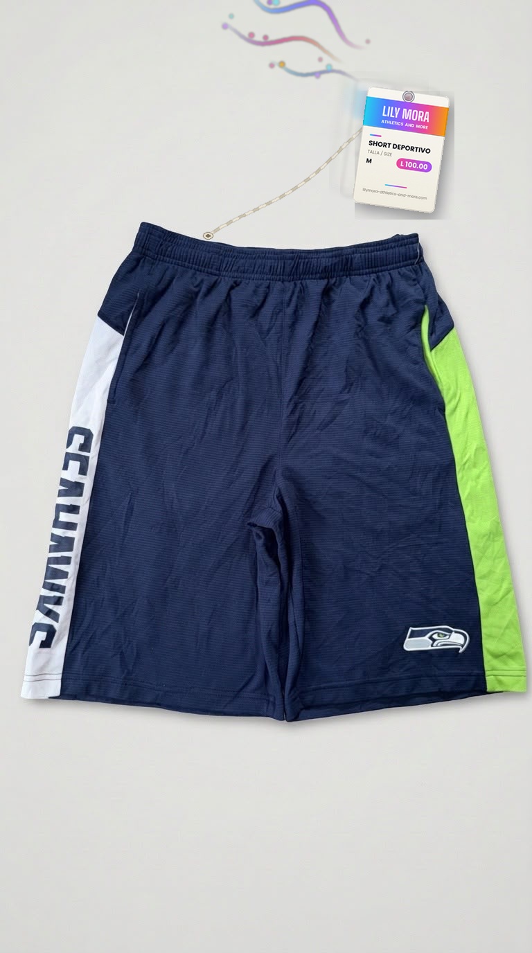 Men's Seahawks shorts, front view, Lily Mora Collection Men
