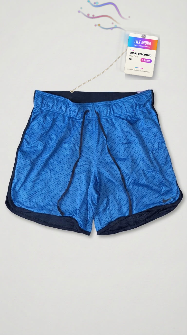 Men's blue Nike mesh shorts, front view, Lily Mora Collection Men