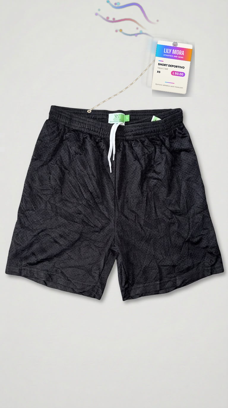 Men's black mesh shorts, front view, Lily Mora Collection Men
