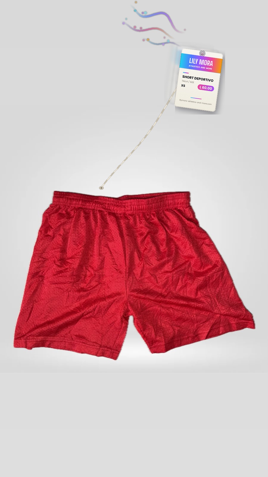 Men's red mesh shorts, front view, Lily Mora Collection Men