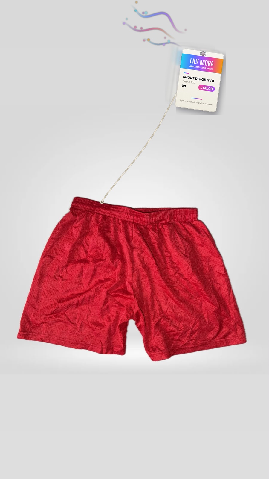 Men's red mesh shorts, back view, Lily Mora Collection Men