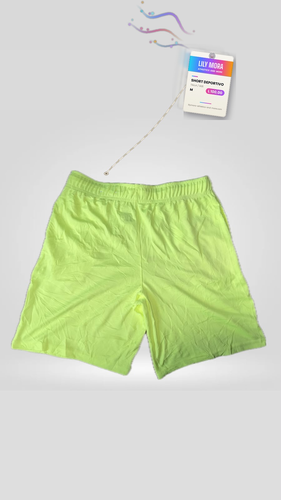 Men's neon green shorts, back view, Lily Mora Collection Men