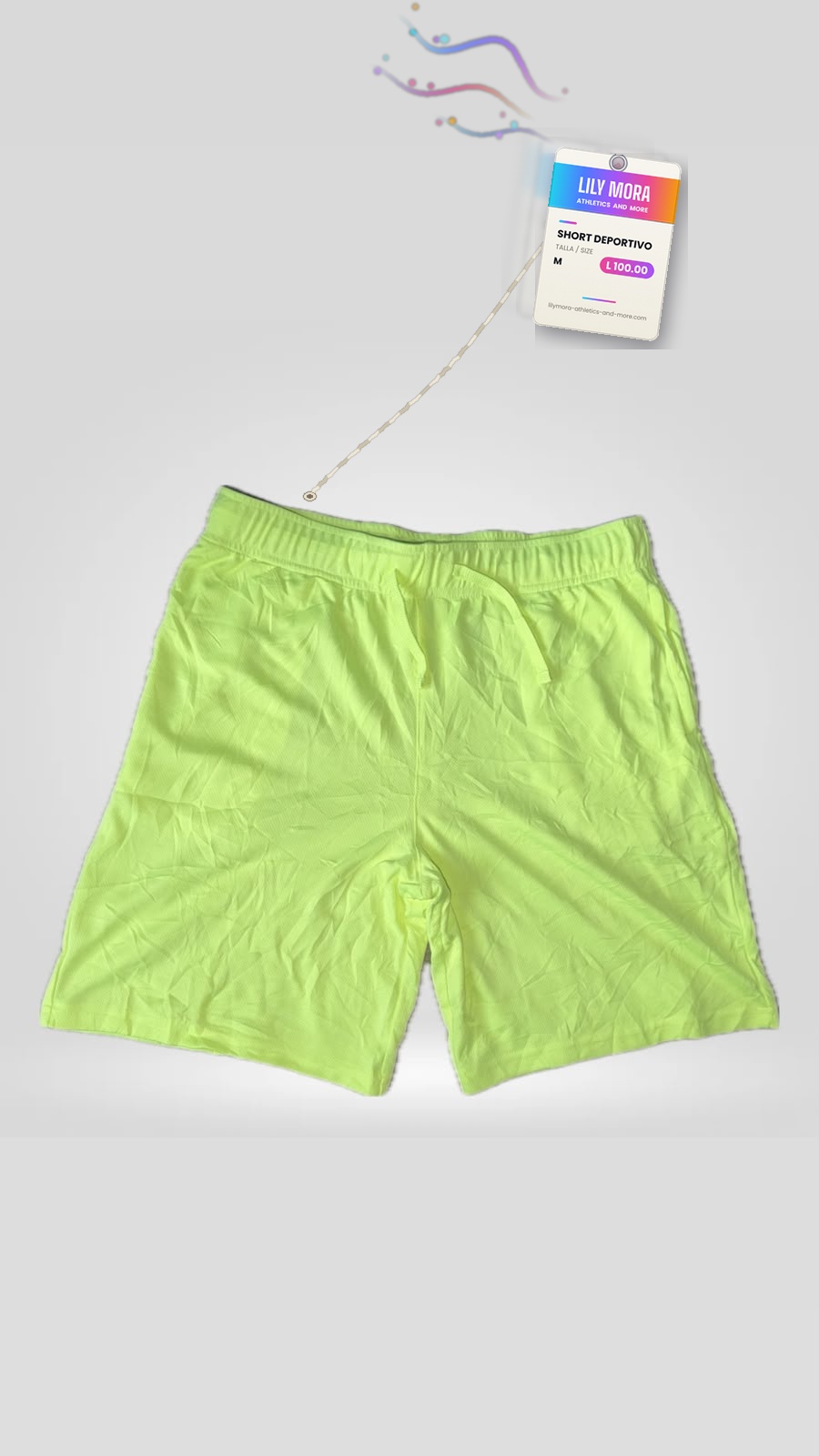 Men's neon green shorts, front view, Lily Mora Collection Men