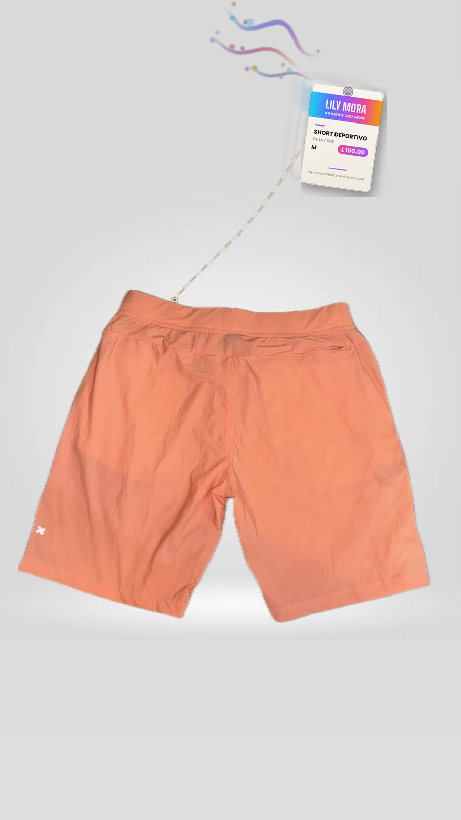 Men's coral KC shorts, back view, Lily Mora Collection Men
