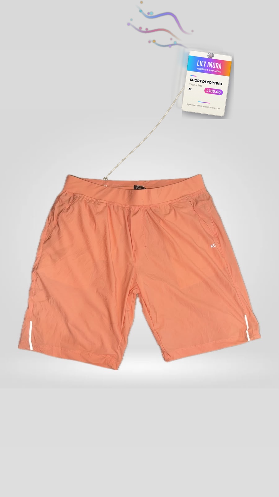 Men's coral KC shorts, front view, Lily Mora Collection Men