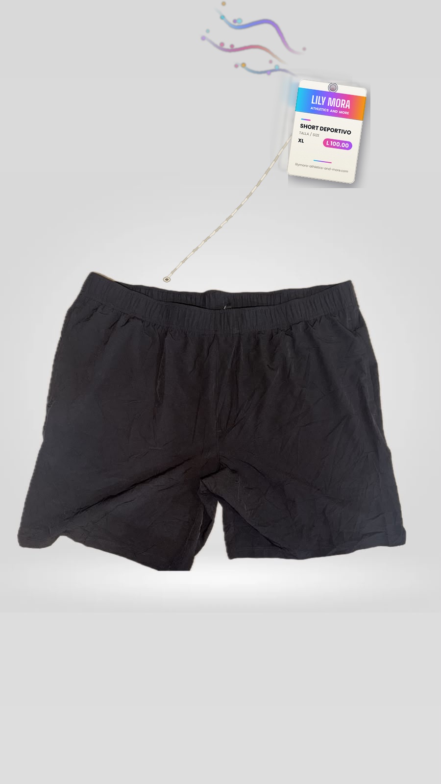 Men's plain black shorts, front view, Lily Mora Collection Men