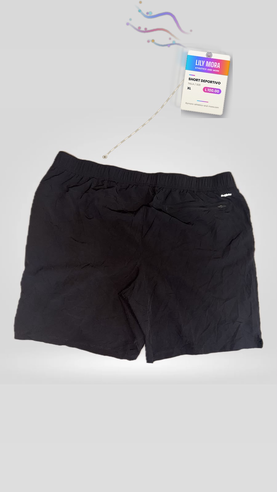 Men's plain black shorts, back view, Lily Mora Collection Men