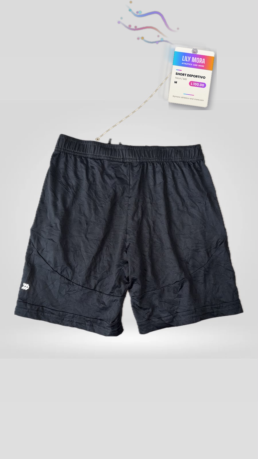 Men's black shorts with drawstring, back view, Lily Mora Collection Men