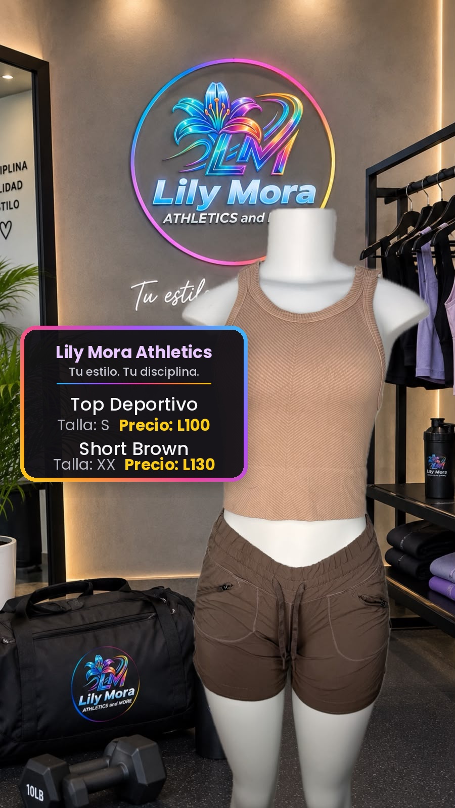 Top Deportivo canela y Short Brown, back view