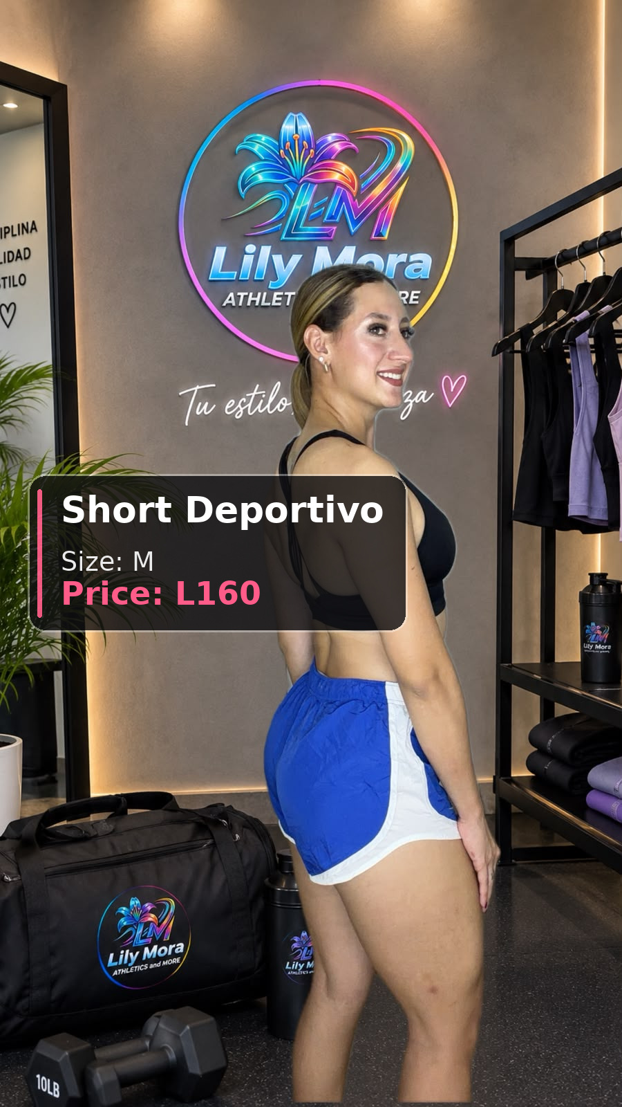 Short Deportivo royal blue with white trim, size M, price L160
