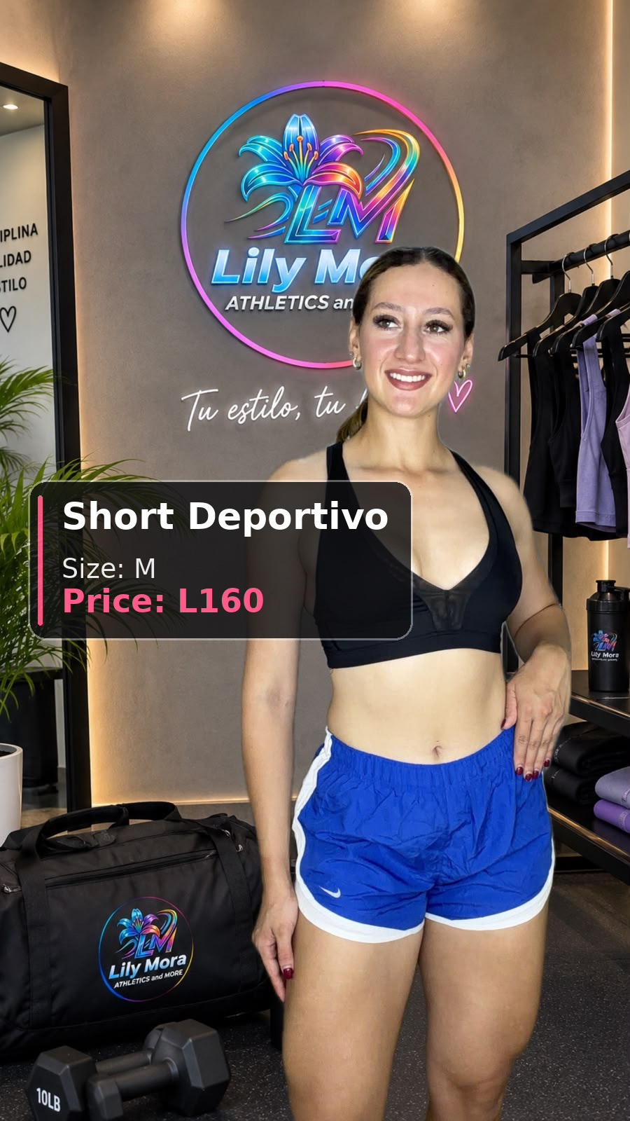 Short Deportivo royal blue with white trim, size M, price L160, front view