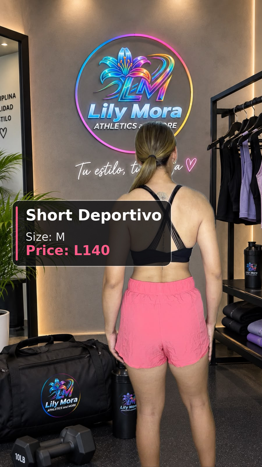Short Deportivo coral, size M, price L140, back view