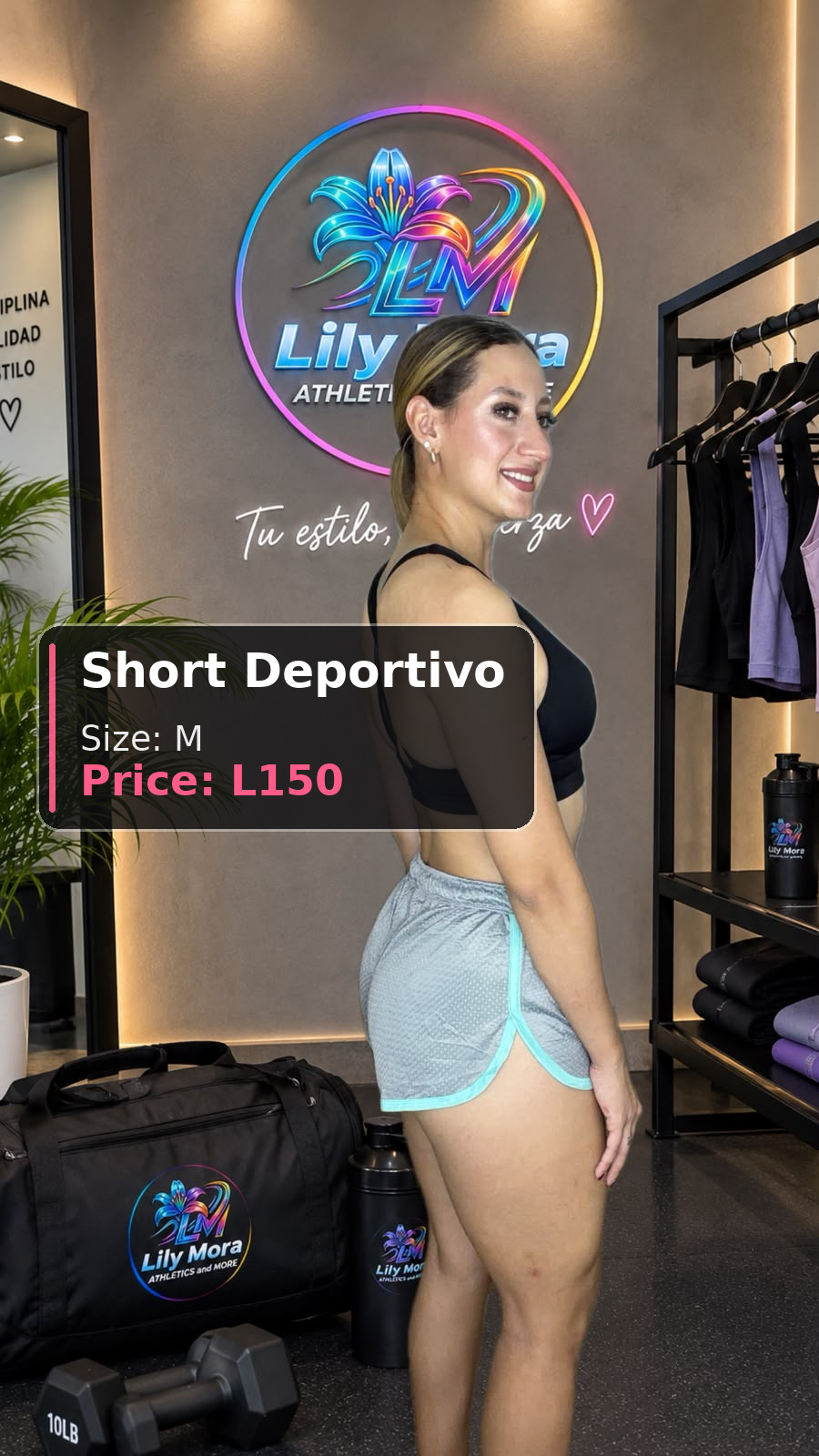 Short Deportivo grey with mint drawstring, size M, price L150, back view