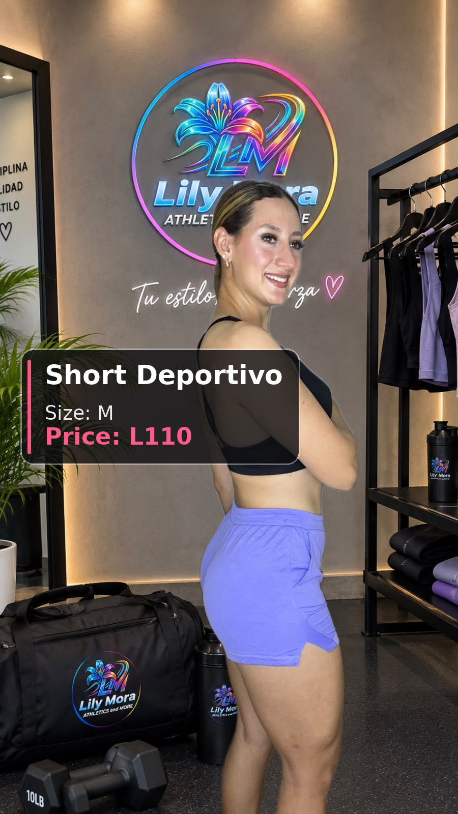 Short Deportivo lila, size M, price L110