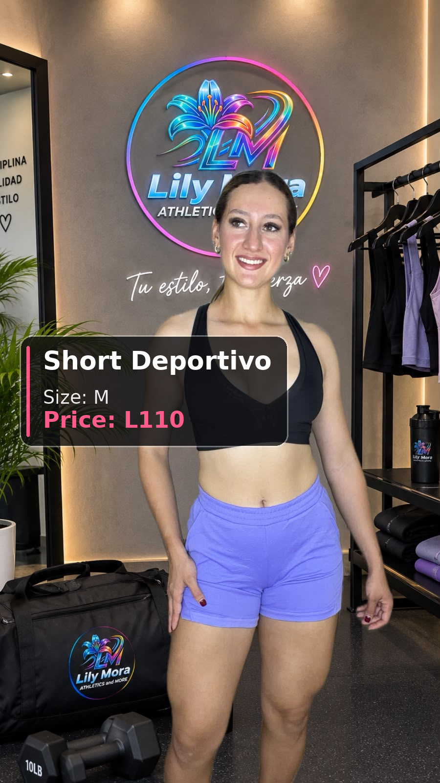 Short Deportivo lila, size M, price L110, front view