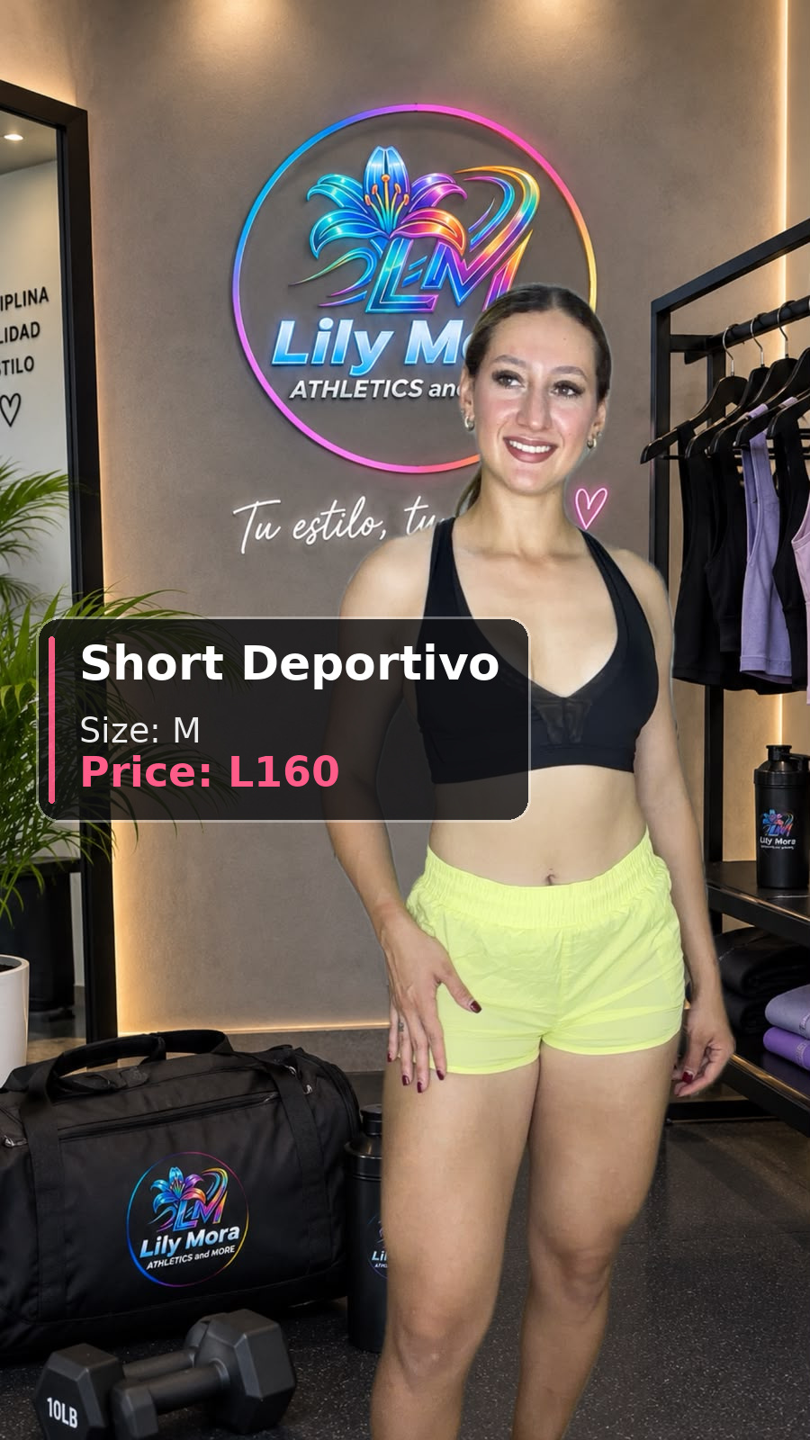 Short Deportivo neon yellow, size M, price L160