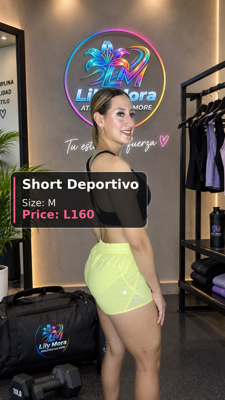 Short Deportivo neon yellow, size M, price L160, side view