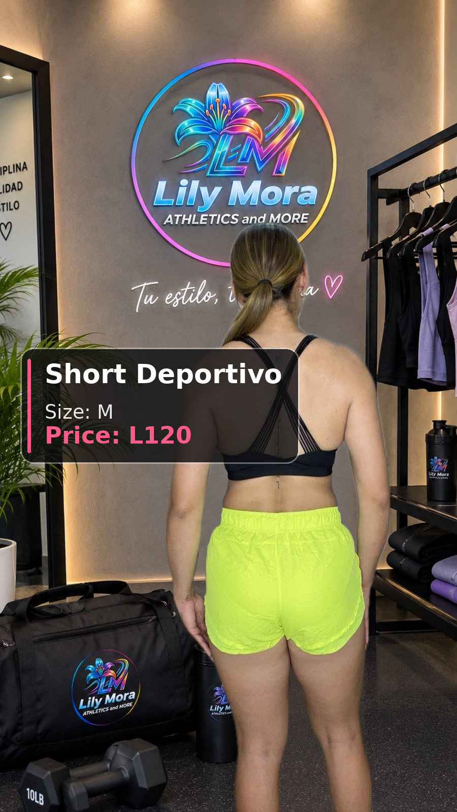 Short Deportivo neon green, size M, price L120