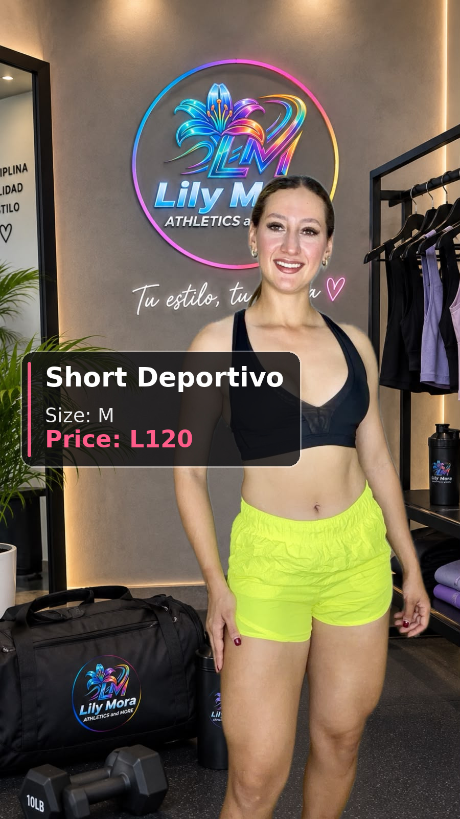 Short Deportivo neon green, size M, price L120, front view