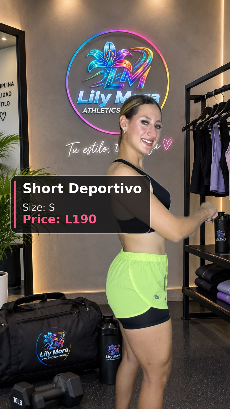 Short Deportivo neon, size S, price L190, side view