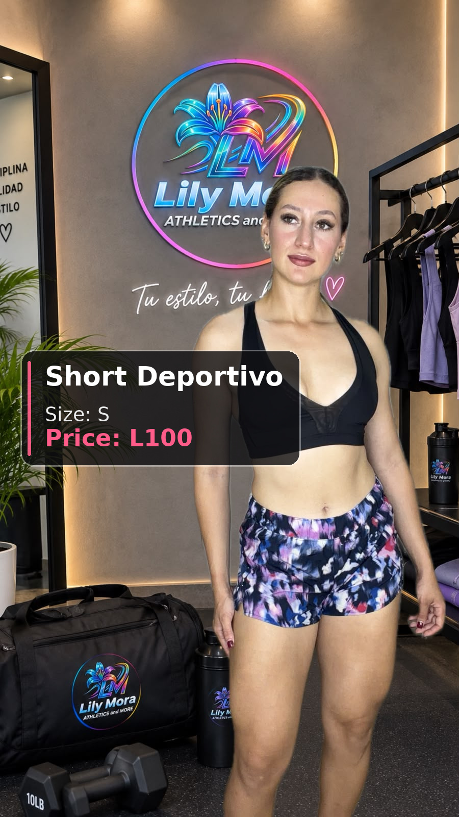 Short Deportivo multicolor abstract print, size S, price L100, front view