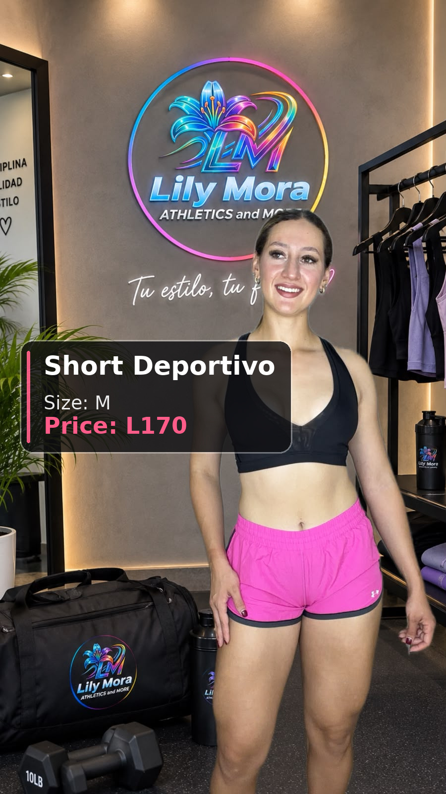 Short Deportivo pink, size M, price L170, front view