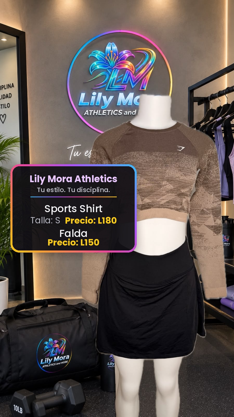 Sports Shirt cafe, talla S, precio L180 y Falda, precio L150