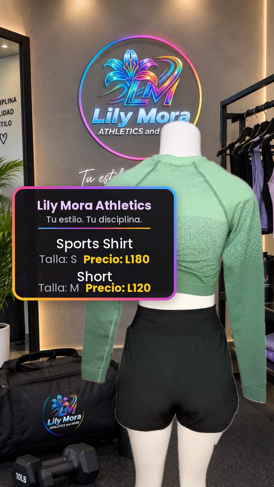 Sports Shirt verde y Short negro, back view