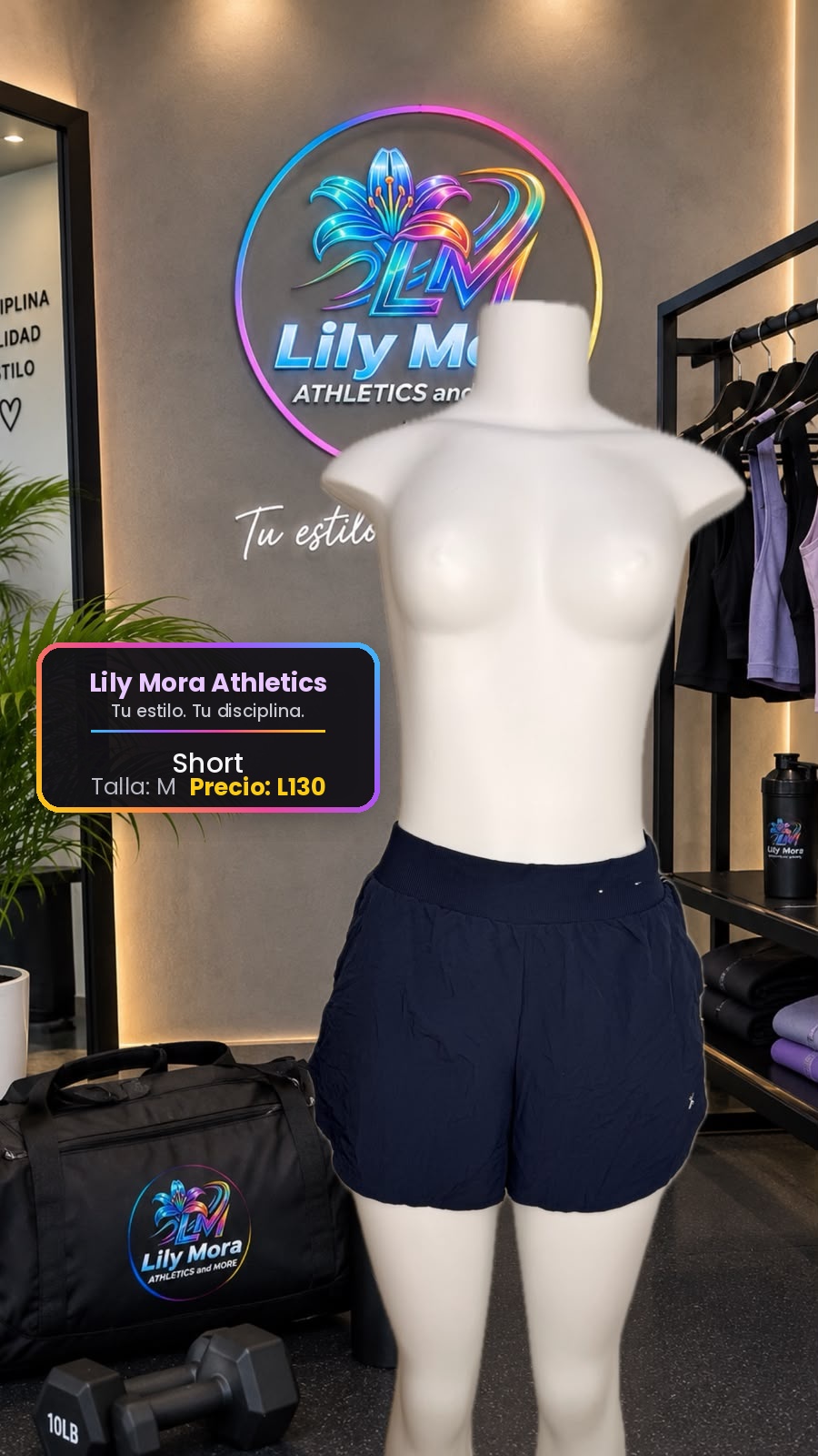 Short azul marino, talla M, precio L130
